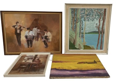 Lot 323 - A group of four modern decorative oils...