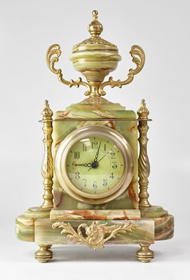 Lot 154 - A green marble mantel clock, the enamelled...