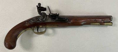 Lot 83 - A circa 1800 flintlock pistol, the lockplate...