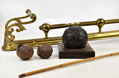 Lot 1446 - Three vintage cannon balls, the largest...