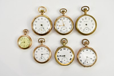 Lot 673 - Six gold plated crown wind pocket watches...