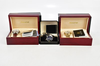 Lot 633 - ACCURIST; three gentleman's wristwatches,...