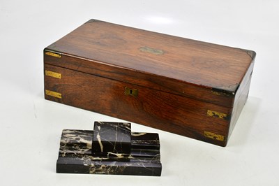Lot 1422 - A Victorian brass bound rosewood writing slope,...