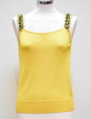Lot 913 - DOLCE & GABANNA; a yellow sleeveless silk top...