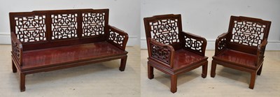 Lot 1024 - A 20th century Chinese hardwood three seater...