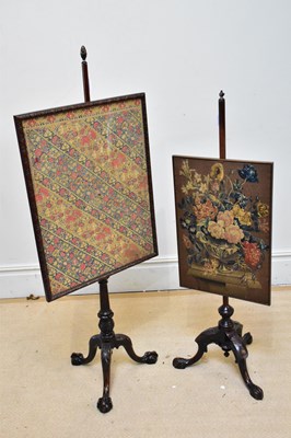 Lot 1055 - A 19th century stained pole screen with...