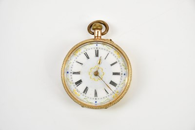 Lot 658 - A 14ct yellow gold fob watch, with base metal...
