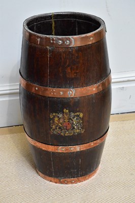 Lot 1428 - An oak coopered barrel stick stand with...