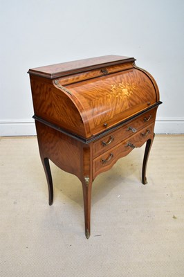 Lot 1174 - A French inlaid cylinder top bureau with...