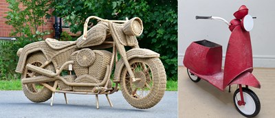 Lot 1633 - A modern novelty wicker model motorcycle,...