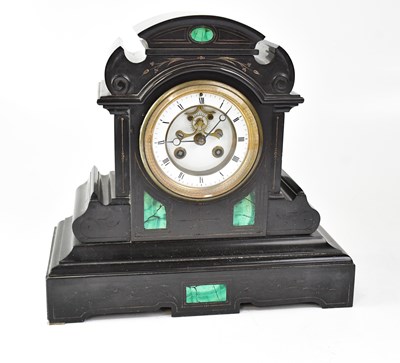 Lot 155 - A Victorian slate mantel clock inlaid with...