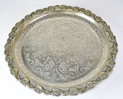 Lot 434 - An Egyptian white metal tray with incised...