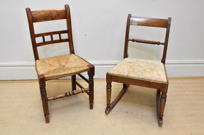Lot 1092 - A 19th century oak rush seated side chair,...