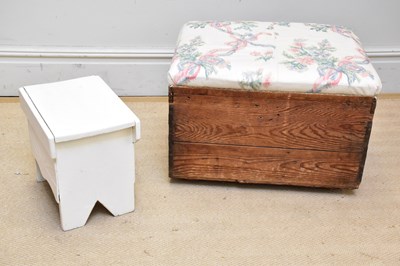 Lot 1162 - A pine blanket box with upholstered top,...