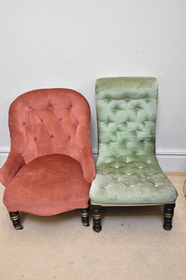 Lot 1072 - A Victorian ebonised green upholstered nursing...
