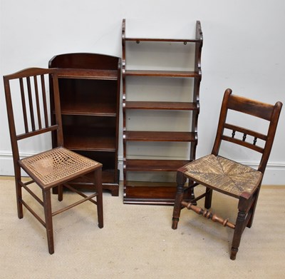 Lot 1087 - A 19th century rush seated side chair, a cane...