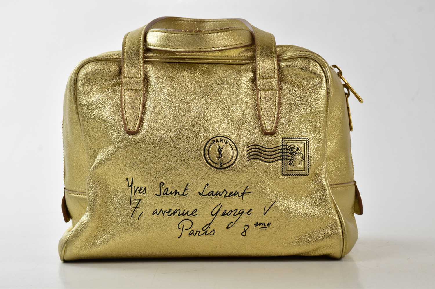 Lot 643 - YVES SAINT LAURENT; a gold calfskin Y-mail...