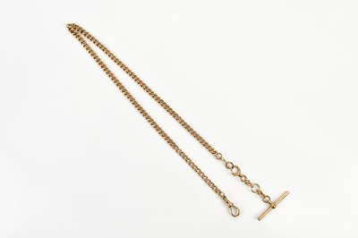 Lot 212 - A 9ct rose gold Albert chain with T-bar,...