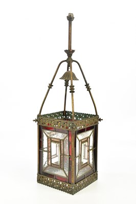 Lot 1517 - An Arts and Crafts bronze metal hall lantern...