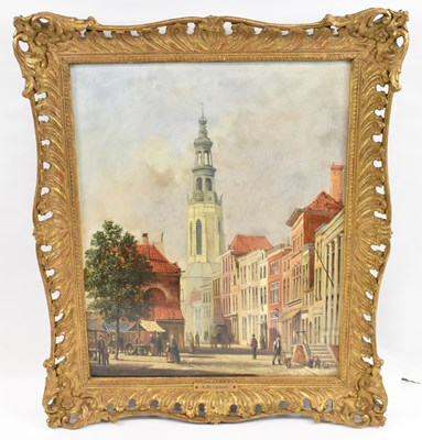 Lot 140A - A DE GROOTE; oil on board, Continental street...