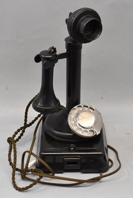 Lot 371 - A vintage candlestick telephone with bell box.