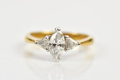 Lot 29 - An 18ct yellow gold diamond marquise and...