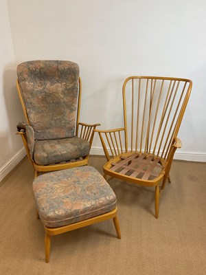 Lot 771 - ERCOL; a pair of high back armchairs and...