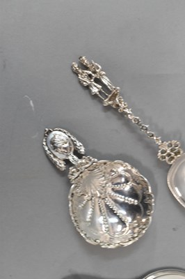 Lot 707 - A Dutch silver serving spoon, a pin dish with...