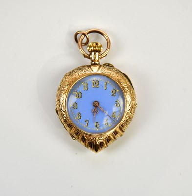 Lot 667 - A 14ct yellow gold heart shaped fob watch,...