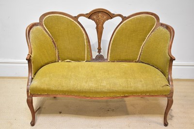 Lot 151 - An Edwardian inlaid mahogany settee with open...