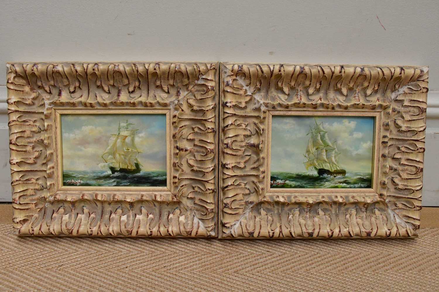 Lot 1730 - WILSON; a pair of oils on board, sailing...