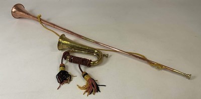 Lot 309 - A copper and brass coaching horn, length 126cm,...