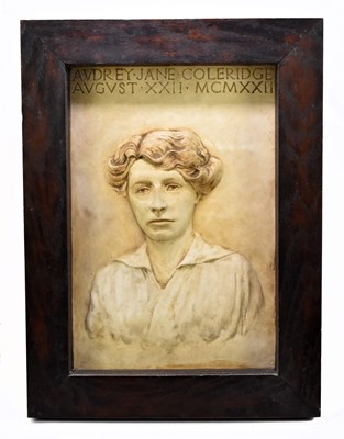 Lot 323 - MRS P MOORE-BROWNE; a substantial plaster relief, 'Audrey Jane Coleridge'