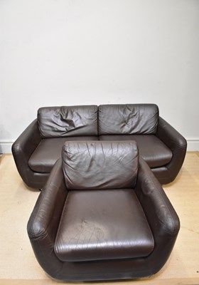 Lot 54 - A modern brown leather two seater sofa and...