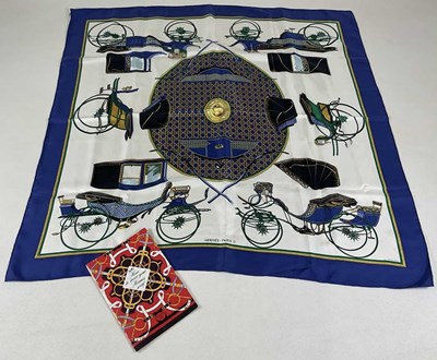 Lot 149 - HERMES PARIS; a silk head scarf, 'Les Voitures...