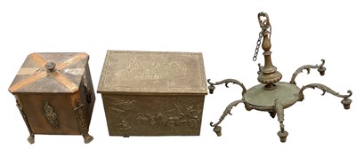 Lot 570 - A brass coal scuttle with hinged lid and...