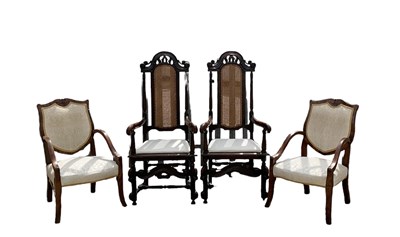 Lot 69 - A pair of early 20th century oak cane seated...