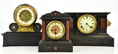 Lot 1339 - A Victorian slate and marble mantel clock of...