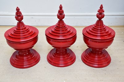 Lot 1240 - Three contemporary red lacquered vases and...