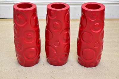 Lot 1244 - Three contemporary red lacquered cylindrical...