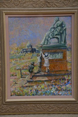 Lot 1828 - DAVID BARROW; three oils on boards, 'Café...