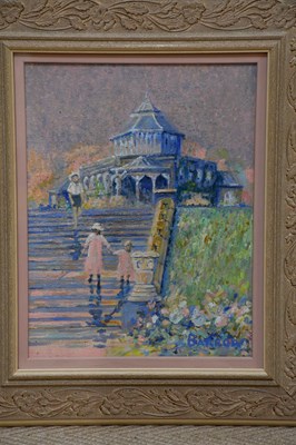 Lot 1828 - DAVID BARROW; three oils on boards, 'Café...