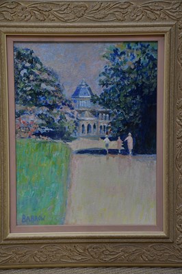 Lot 1828 - DAVID BARROW; three oils on boards, 'Café...