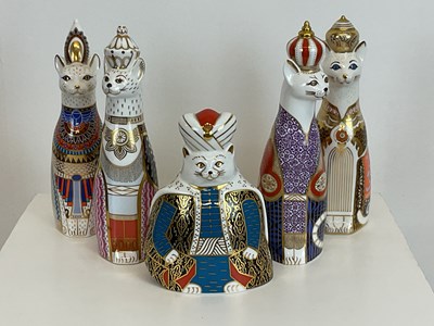 Lot 223 - ROYAL CROWN DERBY; a group of five 'Royal Cats'...