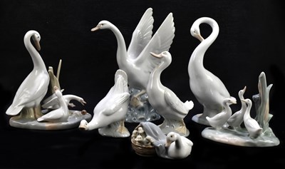 Lot 504 - LLADRO; a group of a duck and four ducklings,...