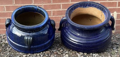 Lot 745 - Two blue glazed garden pots, height 40cm,...