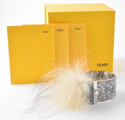 Lot 1246 - FENDI; a modern silver tone metal rhinestone...