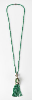 Lot 1247 - An Indian emerald bead tassel necklace with...