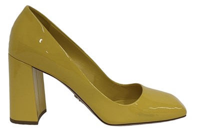 Lot 549 - PRADA; a pair of lady's yellow high heeled...