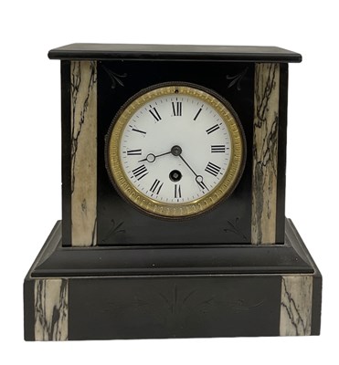 Lot 155 - A Victorian slate mantel clock, the white...